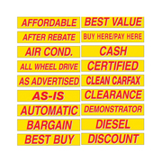 Car Dealer Depot 15" Yellow & Red Adhesive Windshield Slogans: Discount Pk 132-DI-1